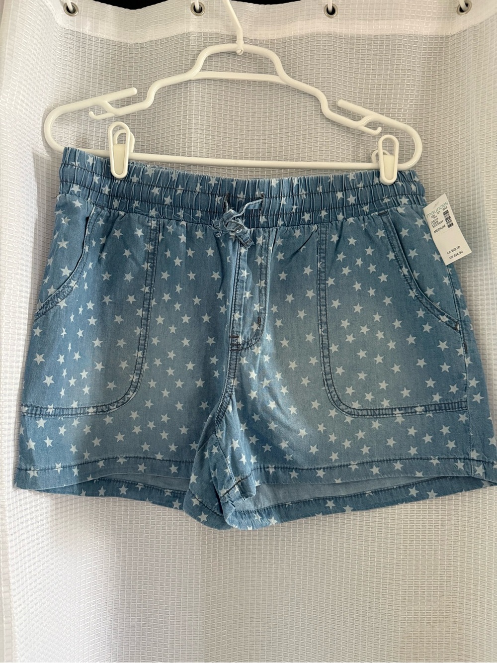 Maurices Light Blue Star-Print Elastic Waist Jean Shorts
